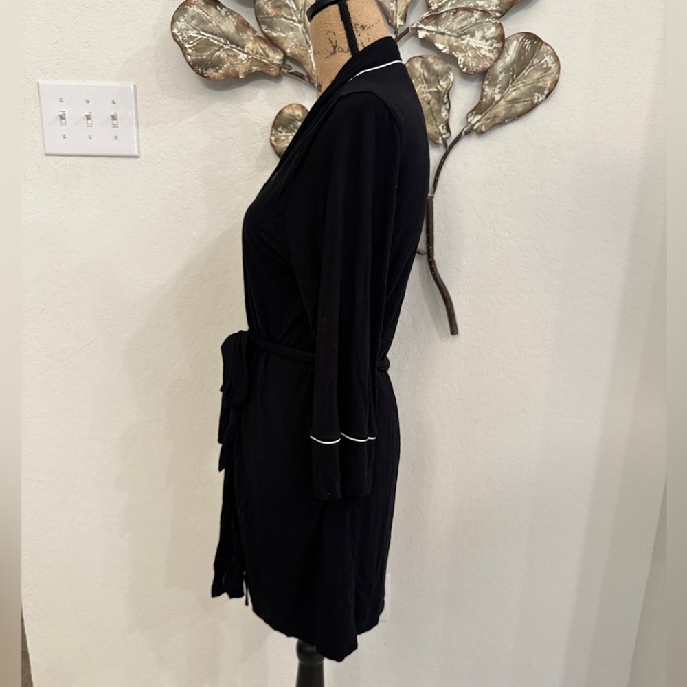 Étam Paris Black Belted Robe with White Piping Trim – Size M - Picture 6 of 8